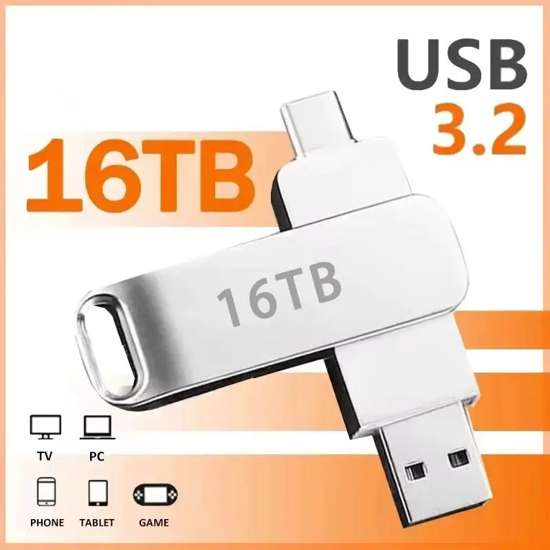 16TB Flash Drive Usb 3.2 Super High Speed Metal Transfer U Disk Pen Drive Waterproof Type C Disk SSD USB Drive Disk