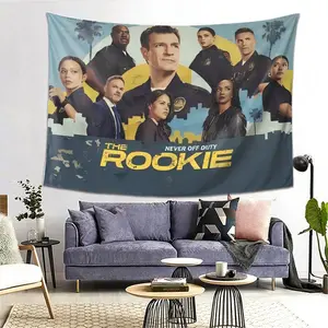 The Rookie" TV Show Themed Tapestry - Soft Peach Skin Velvet, Horizontal Wall Hanging with Stylish Character Design, Perfect for Living Room, Bedroom, Office Decor, Ideal Gift for Fans, Rookie Deco 60X40 Colorful Decoration