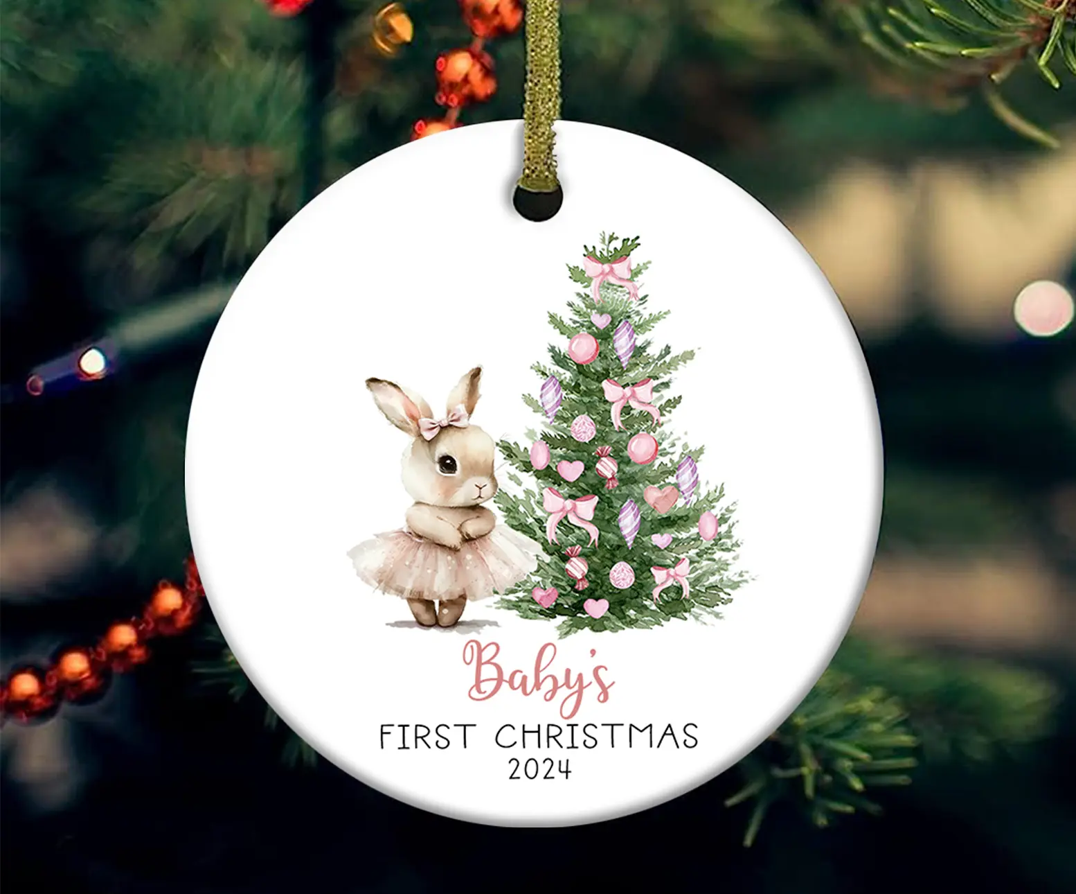 Baby First Christmas Ornament, Baby Girl Bunny Ornament, Baby's First Christmas Ornament, 1st Christmas Gifts, Family Ornaments 2024, Little Girl Bunny Ornaments, Newborn Keepsake, New Baby Ornaments