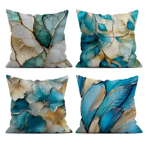 4 PCS Turquoise Leafs Pillow Cover, Leafs Throw Pillow Cover for Couch Cushion Living Room, Bedroom, Sofa 18 x 18 Inch (No Pillowcase Insert)