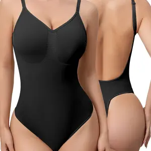 Mobeso Women's Seamless Thong Tummy Control Shapewear Slimming Bodysuit with V-Neck Breathable Sculpting Design Waist Butt Lifter Compression SpringStatements fajas woman style innerwear Womenswear Activewear perfect body suit