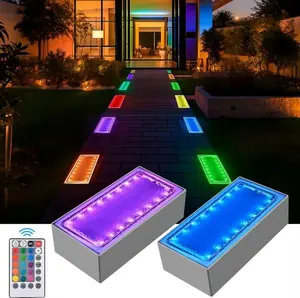 Solar Paver Color Changing Lights, 8x4 Solar Pavers Light Outdoor, Recessed Brick Pathway Lights, IP67 Waterproof Landscape Lighting for Ground,Walkway, Garden, Pool, Patio, Driveway,2 Pack (RGBW)