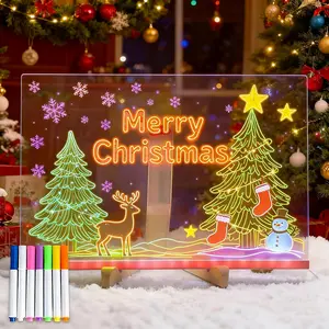 LED Note Board with Colors 5.9" x 5.9", Message LED Light Up Drawing Board with 7 Colors Pens and Stand, Suit for Home Office Birthday Valentine's Day