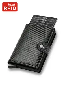 Rfid Credit Card Holder Men Wallets Luxury Small Smart Wallet Metal Business Mini Cardholder Case Women Minimalist Walet for Men, Casual, Father's Day Gift