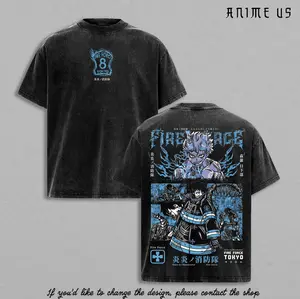From Fire To Hero Shinra Kusakabe Shirt Fire Force Anime Vintage Washed Oversized Tee Company 8 Flame Power Infernal Fight Streetwear US Trending