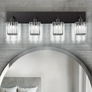 2024 Modern LED Crystal Bathroom Vanity lamp 3-5 lights Black Gold two color adjustable Crystal Vanity lamp Mirror Modern crystal bathroom vanity lighting fixture