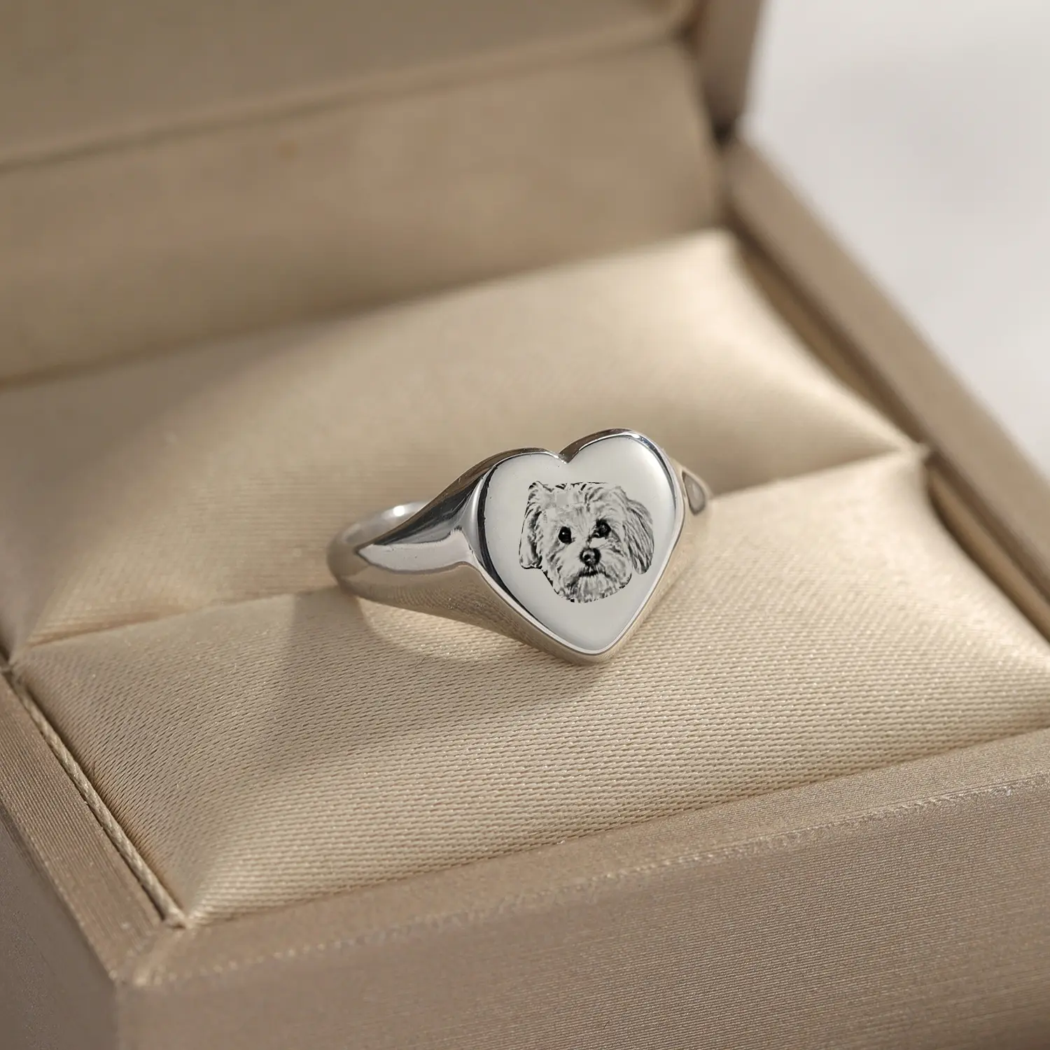 Personalized Pet Photo Signet Ring, Minimalist Stainless Steel Jewelry with Custom Heart Portrait, Meaningful Gifts for Pet Lovers, Signet Rings, Heart Shape, Everyday Wear, Custom Style Rings