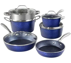 Granitestone Blue Hammered 10-Piece Nonstick Cookware Set - Ideal for Cooking and Food Preparation