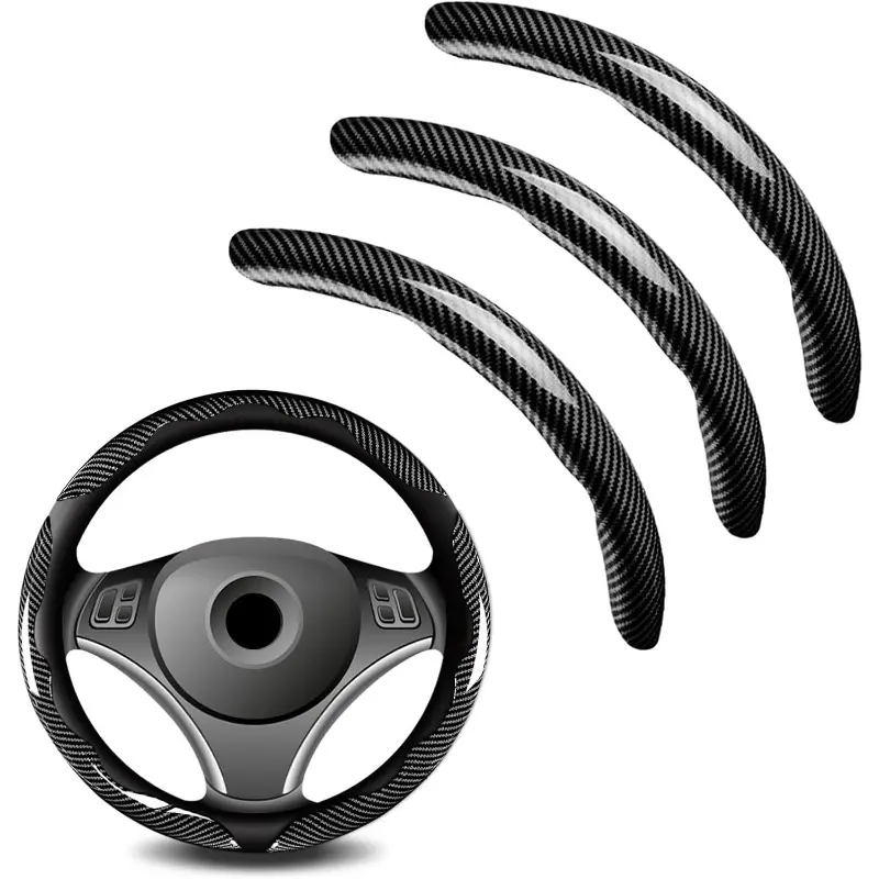 3Pcs Universal Carbon Fiber Steering Wheel Cover Set, High Grip, ABS Resin Buckle Design, No Inner Ring, Auto Accessories Car Steering Wheel Protector