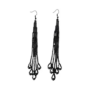 Black Beaded Fringe Earrings