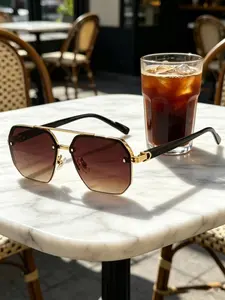 Affordable Luxury Temperament Metal Half Frame Sunglasses Square Face Slimming Design Unisex Driving Travel Party Performance Aura Boosting Artifact