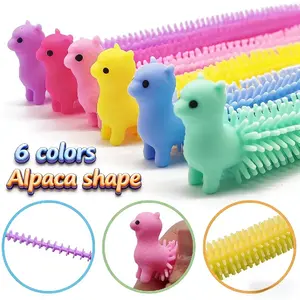 6pcs Stretchable Line Sensory Toys - Alpaca Shape, Stress-Relief, Durable, Tangle-Free Design, Suitable for Children, Teens, and Adults - Perfect Small Gifts for Birthdays, Children's Day, and Parties, Educational Relaxation, Fun Shapes, Flexible Texture