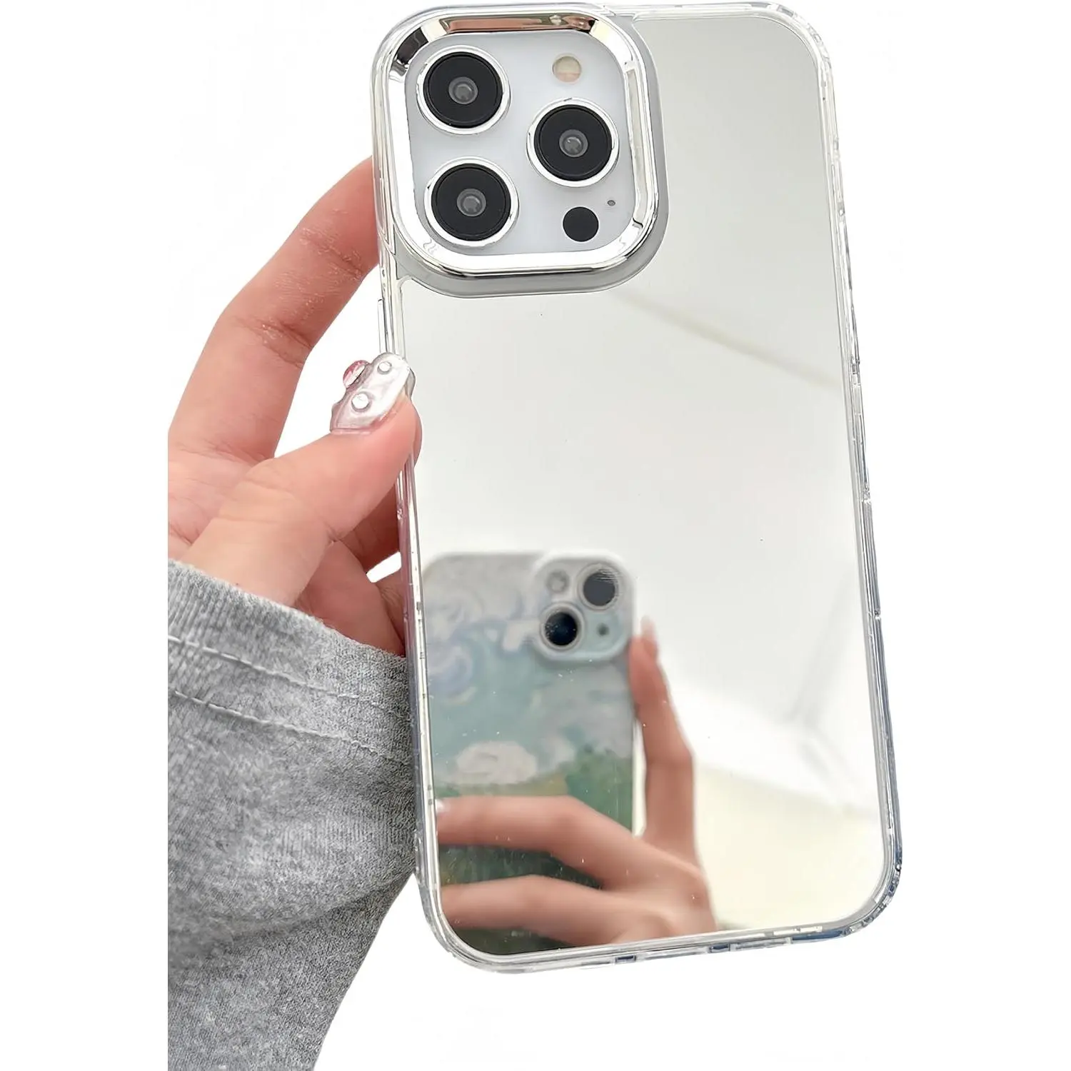 Phone cases for iPhone 17 Pro Max 16 15 14 13 12 11 Pro Max Plus Mirror Case for Women Girls Makeup,Cute Glass Glossy Mirror Back Shockproof Hard Case with Clear Soft Silicone Bumper TPU Frame for iPhone 17 Pro Max
