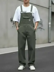 Men's Solid Color Denim Overalls, Street Fashion Casual Adjustable Strap Overalls for Daily Wear, Men's Overalls for All Seasons, Menswear
