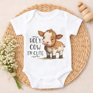 Holy Cow I'm Cute Calf Baby Bodysuit Casual Short SleeveRomper Crew Neck Outfit for Baby Boys & Girls  Ultra-Soft Cotton First Outfit Skin-Friendly Comfort Baby Clothes for Outdoor Daily Wear