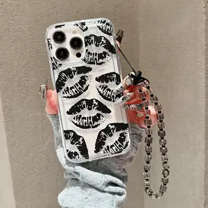 Lip Pattern Phone Case with Chain, Decorative Phone Protector Cover, Phone Accessories Compatible with iPhone 16 15 14 13 12 11 Pro Max X XS XR