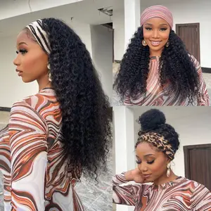 Julia Hair Headband Wigs - Water Wave Design, w/ Extra Headband, 100% Virgin Human Hair, Black, Glueless, Ideal for Women