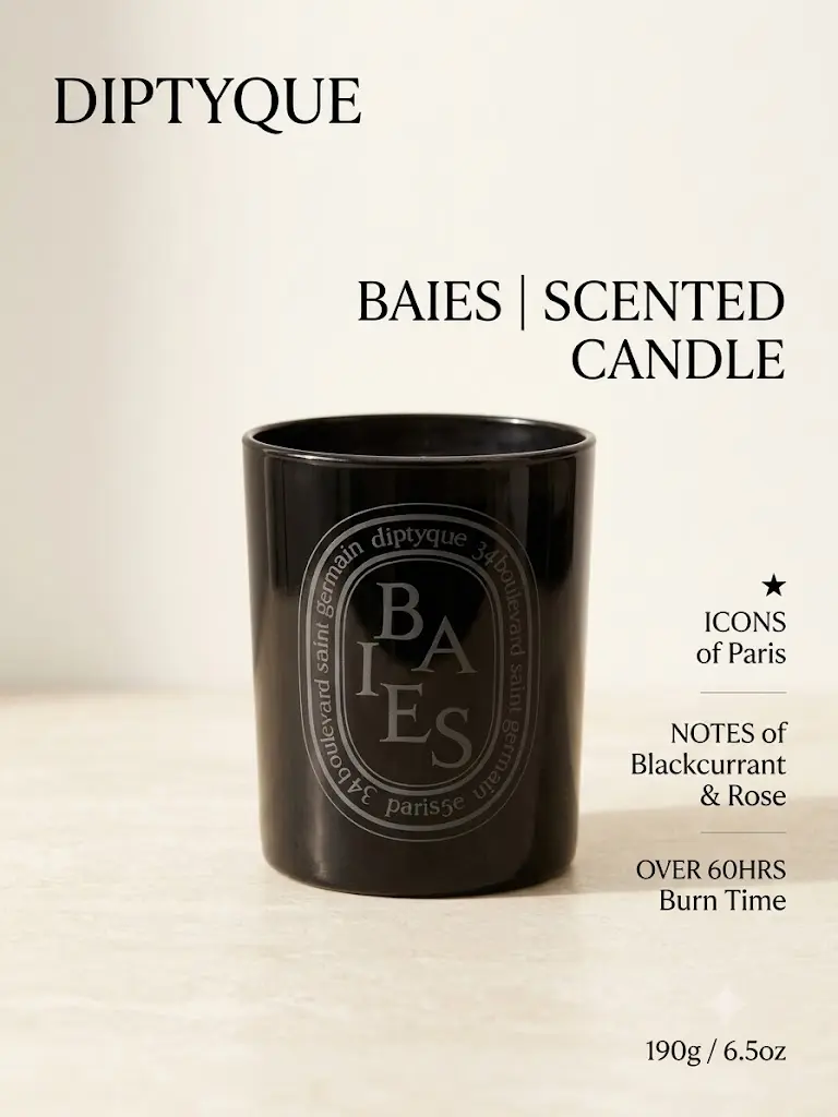 Diptyque Baies Scented Candle - Paris Icon, Blackcurrant & Rose Notes, 10.2oz,  60+ Hours Burn Time, Home Decor for Cozy Spaces