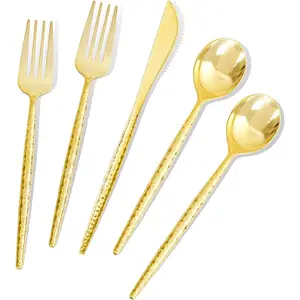 360 count  Plastic Silverware - Heavy Duty, Plastic  Silverware Cutlery Set Disposable, Hammered Utensils clude 120 Forks,120 Spoons &  for Birthday Party, Weddgs