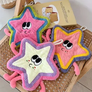 Cute Star Design Hand Towel, 1 Count Soft Absorbent Hand Towel, Hanging Hand Towel for Kitchen Bathroom, Household Textiles