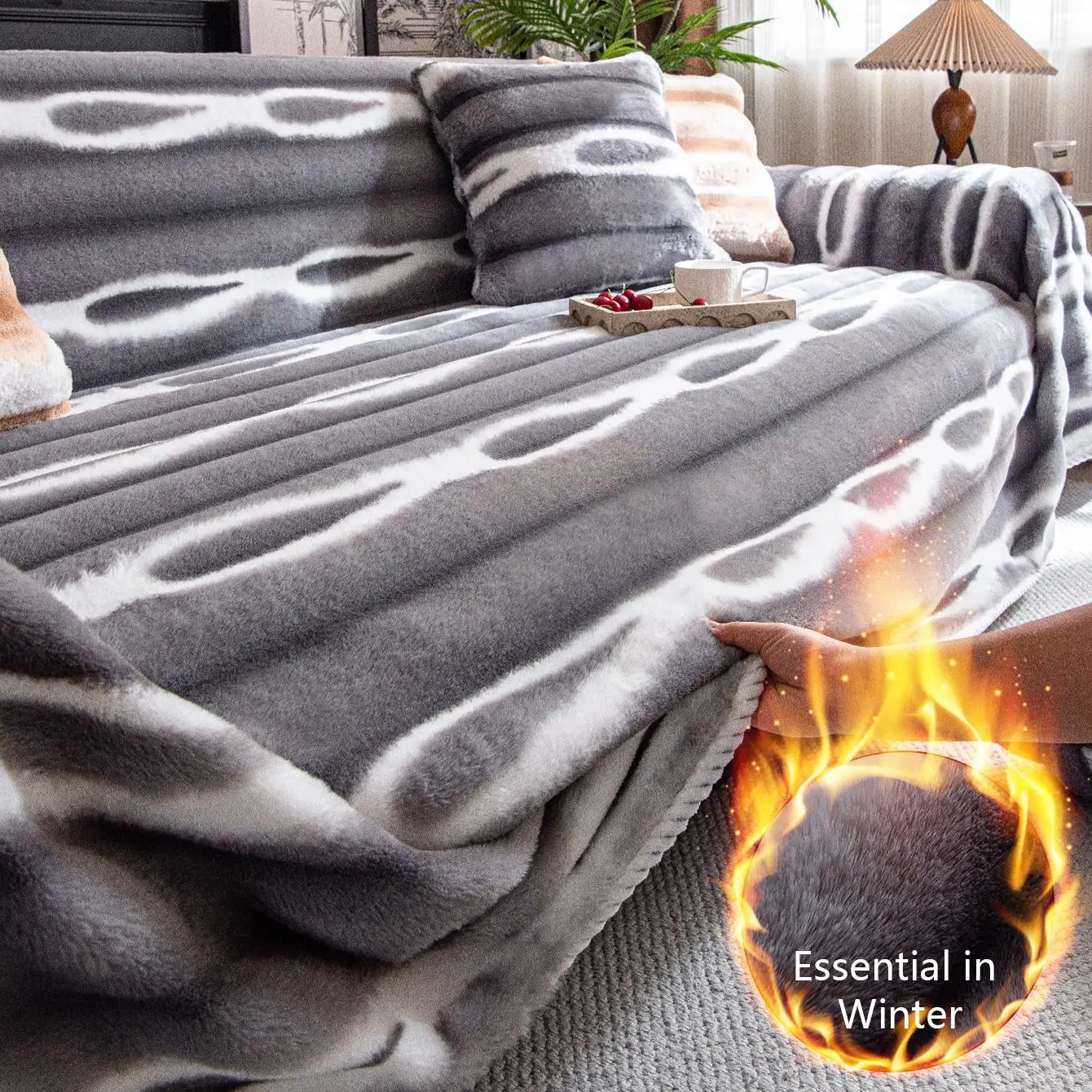 Geometric Pattern Plush Sofa Cover, 1 Count Soft Comfortable Sofa Slipcover, Sofa Couch Protector for Home Living Room Bedroom Hotel Dormitory Decor