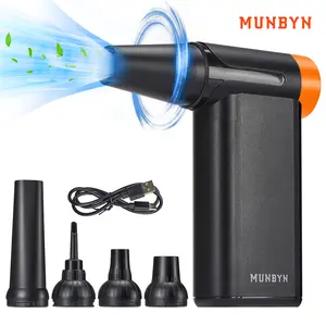 【MUNBYN Electric Air Duster】 Multifunction 100,000RPM Cordless Compressed Air Duster for Keyboard,Mini Portable Electric Air Duster,Black