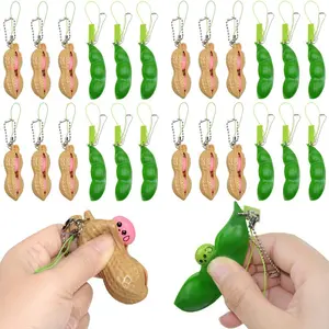 Squeeze Bean Keychain Stress Relief Toy, Decorative Keychain, Squeeze Bean Stress Relief Fun Pendant, Squeeze Bean Shape Keychain, Keychain Playful, Keychain Fidget, Suitable for Phones and Keys