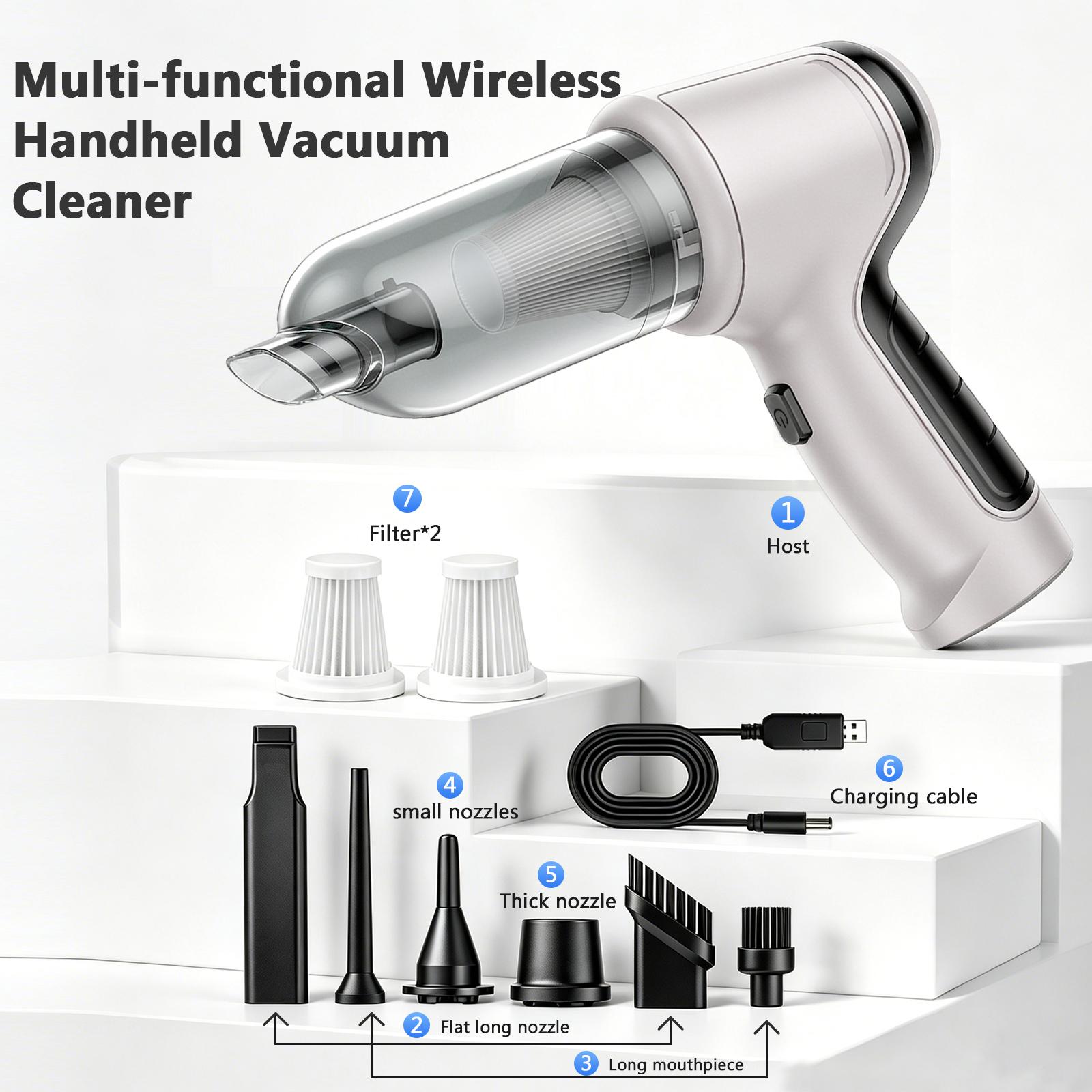 Cordless Hand Vacuum - Compact Wireless Car & Home Interior Care Cleaner, Equipped with 2 Filters, Multiple Nozzles, Powerfully Removes Pet Hair, Dust, Debris, Small Stains for Quick Clean