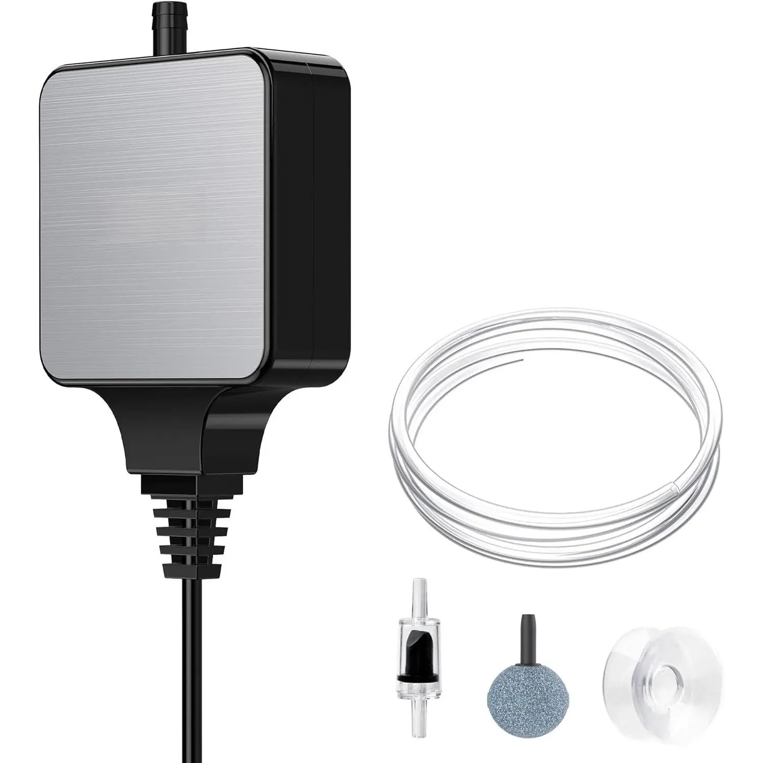 Nano Silent Aquarium Air Pump Black, Aquarium Aerator with Accessories for Up to 10 Gallon Fish , Super Quiet, 0.3 L/min, 1.5 Watts