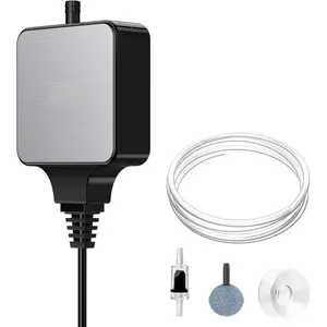 Nano Silent Aquarium Air Pump Black, Aquarium Aerator with Accessories for Up to 10 Gallon Fish , Super Quiet, 0.3 L/min, 1.5 Watts