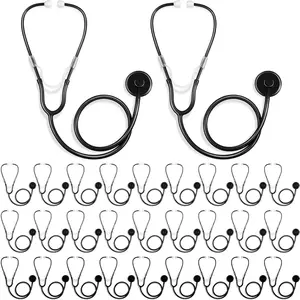 30 Pack Kids Stethoscope Toy Disposable Stethoscope Bulk Real Working Nursing Doctor Pretend Game Nurse Costume Accessories for Kids School Career Day Grad Party(Black)