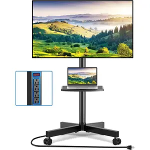 Mobile TV Cart with Power Outlet, Rolling TV Stand for 23-65 Inch LCD LED OLED Flat Panel Curved Screen TVs up to 88 lbs, Height Adjustable Portable TV Stand with Wheels, Max VESA 400x400mm