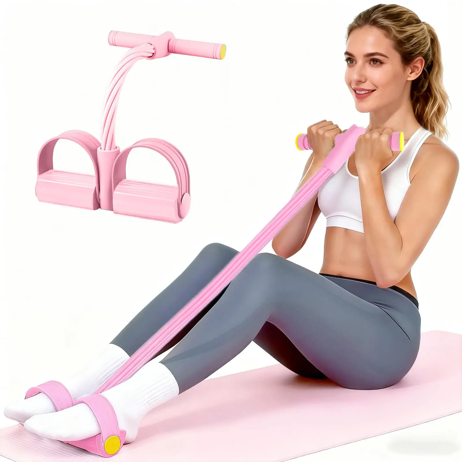 Pedal Resistance Bands, 10-Tube Latex Pull Rope, Durable Elastic Yoga Band for Full Body Strength Training, Portable Home Gym Kit with Non-Slip Pedals