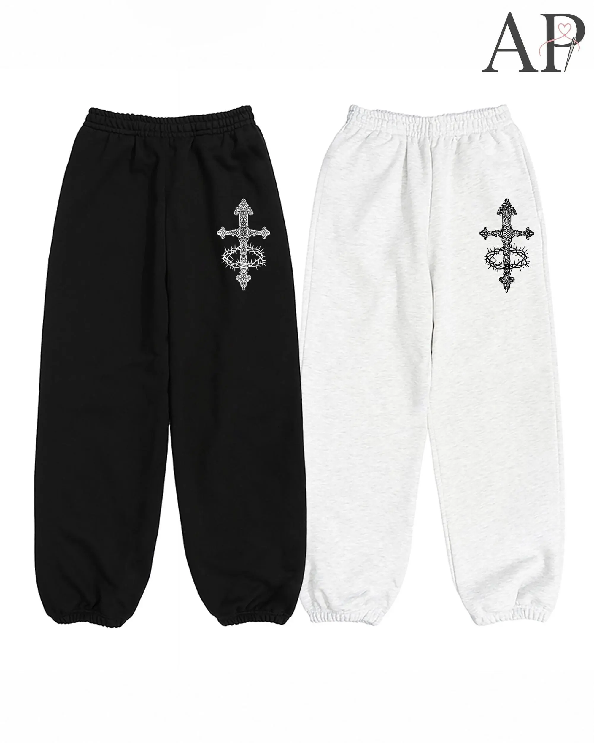Crown Of Thorns Sweatpants Gothic Cross Joggers Christian Streetwear Pants Faith Based Clothing Alternative Christian Apparel Sweatpants