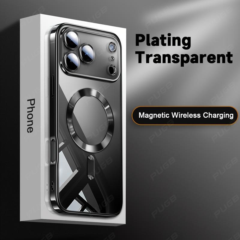 Premium Magnetic Wireless Charging Phone Case for iPhone 11 12 13 15 16 17 Pro Max & Air Plus with Camera Lens Protection Shockproof Clear Soft Cover