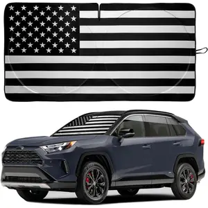 Windshield Sun Shade -  Flag Design, High-Resolution Sun Visor for , , SUV with Mirror Cut-Out for Interior Sun Protection, Foldable  Sun Shade (Black and White, Medium)