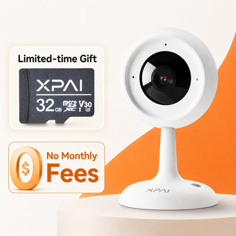 【2026 BIG DEALS】XPAI H30C 3MP (1296p) Camera Security, 2.4G WiFi Indoor Home Camera, No-Fee Monitoring Baby Monitor with 2-Way Audio, Night Vision, Human Motion Detection, Free 32GB Micro SD Card for Local Recording