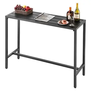 Summervibes VEVOR Outdoor Bar Table, 47x 15 in Patio Bar Table, Waterproof Top Sturdy Metal Frame, Rectangle Counter Height Dining Tables, Outdoor Furniture for Balcony, Yard, Hot Tub, Poolside, Indoor