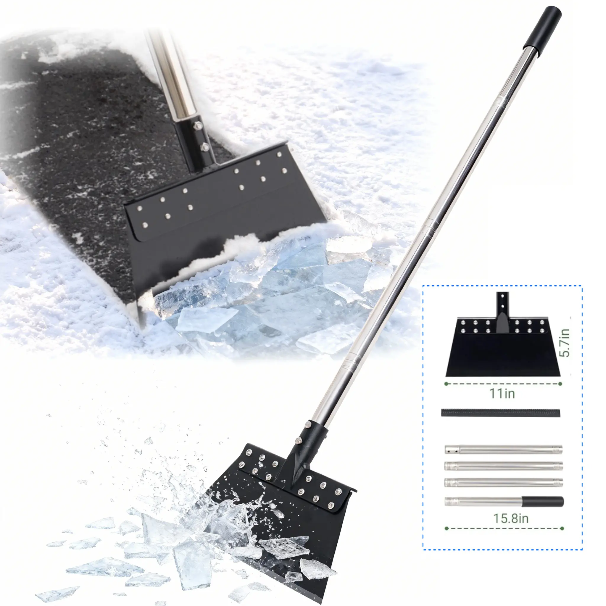 CKLT 65in Ice Scraper,Snow Shovel, Floor Scraper,Heavy Duty Ice Chopper,Multifunctional Flat Shovel with Adjustable Long Handle,Tool for Driveway, Walkway, Garden and Outdoor Cleaning