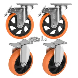 6 Inch Caster Wheels Set of 4 (2 Rigid, 2 Swivel with Brakes), 360 Degree Rotatable, Lockable Caster Wheels with Brakes for Workbench, Cart, Furniture, Load 2500lbs