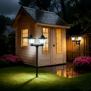Outdoor solar pole light, 2 installation methods, rain proof, wall mounted, ground plug-in, floor lamp, double headed hexagonal solar light, suitable for gardens, lawns, courtyards, decoration, with installation package, Solar Landscape Lights