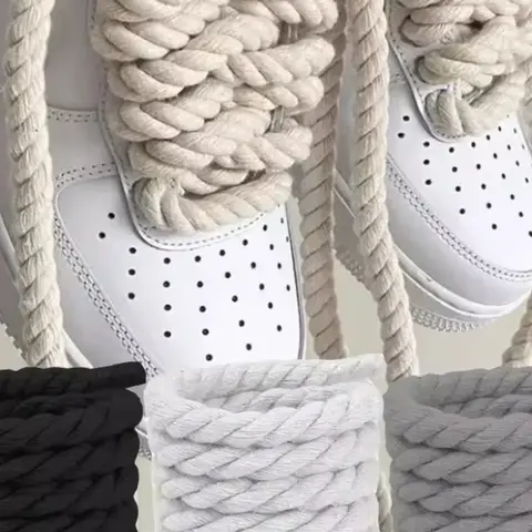 Pair of 8mm Three-Strand Cotton Rope Colorful Thickened Knotted Shoelaces, Casual, Party Style, All Seasons, Plain Pattern, Non-Toxic, Lace Up Laces, Shoe Laces For Sneakers, Shoe Strings For Sneakers