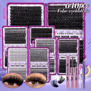 Multiple options: 640/592/576 Clusters Thick Individual Eyelash Kit, 10D-150D Mixed Density, with Glue & Tools, Eye-Enhancing, Charm-Boosting, Waterproof, Sleep-Proof, Long-Lasting, For Daily, Outdoor, Dates, Festivals, Spring Festival Stock-Up