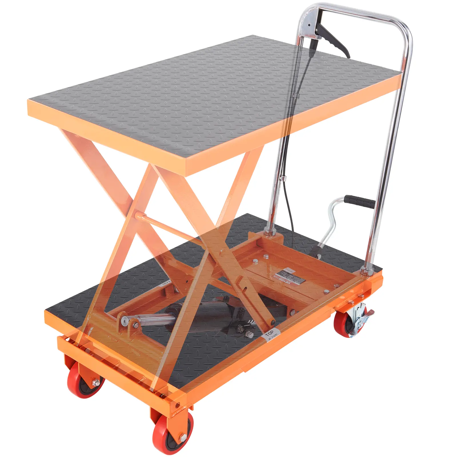 【Summerfinds】VEVOR Hydraulic Lift Table Cart 500lbs Capacity 28.5" Lifting HeightManual Single Scissor Lift Table with 4 Wheels and Non-slip PadHydraulic Scissor Cart for Material HandlingOrange