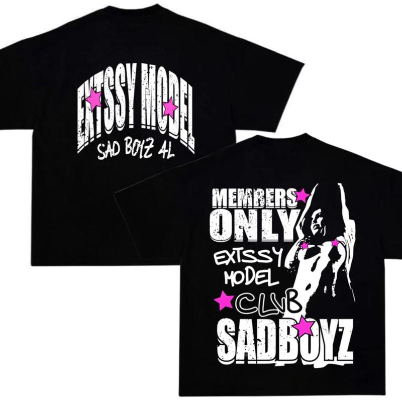 Extssy Model Members Only Graphic Tee, Sad Boyz Club Design, Streetwear Fashion, junior h merch, sad boyz playeras, junior h shirts, Mens Womenswear Top