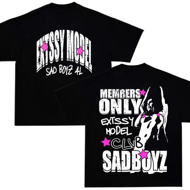 Extssy Model Members Only Graphic Tee, Sad Boyz Club Design, Streetwear Fashion, junior h merch, sad boyz playeras, junior h shirts, Mens Womenswear Top