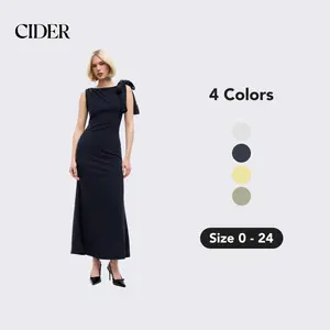 Cider [3 colors, size 0-26] Women's Boat Neck Maxi Dress | Bowknot Strap Design with Stretch Fabric for Wedding Guest Attire & Formal Occasions