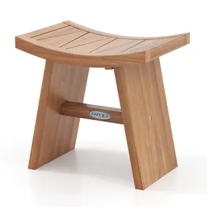 COSTWAY - 18 Inch Teak Wood Shower Bench with Curved Seat for Bathroom