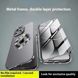 PC Back&Metal Frame,Comes with screen protector film iP 17 Pro Max Case Purple Full Coverage Privacy Screen Lens Protection Magnetic TPU Back International Warranty Phone Cases phone case 17 pro max