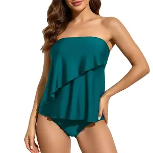 Flounce Strapless Tankini – High Waist Bottom Tummy Control Swimsuit